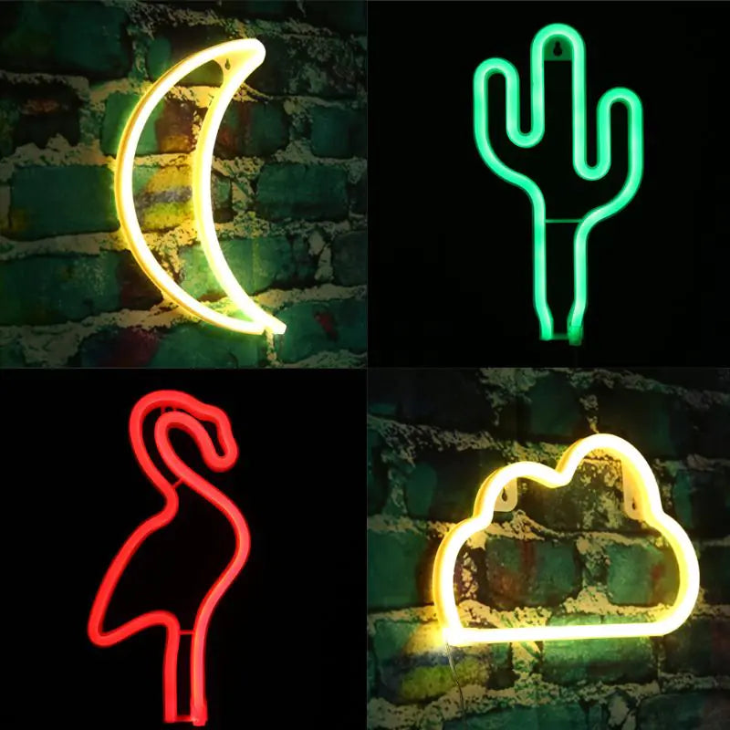 LED Neon Desk Lamp - Love Flamingo & Cactus Unicorn